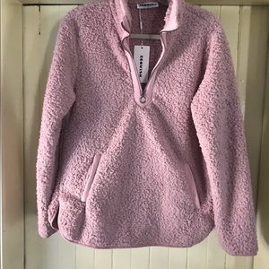 Eocwish M zip up front Pink fuzzy type top